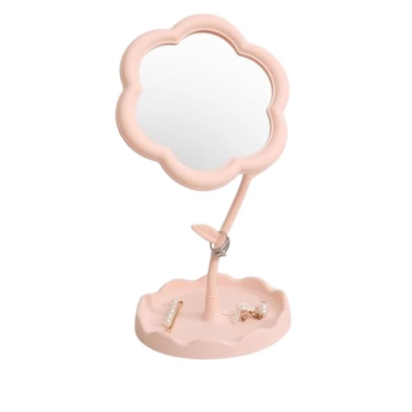 TRENDERA | Flower Makeup Mirror Girl Heart | Desktop Desktop Makeup | Women's Dresser Student Dormitory Portable Touch Up Mirror | Pack of 1 | Multicolour |-image-49