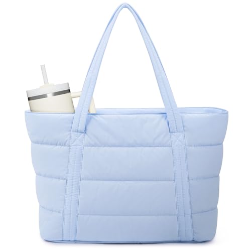 Image of Narwey Puffer Tote Bag for Women Girl, Puffy Travel Gym Shoulder Handbag