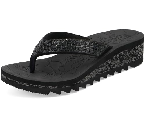 ONCAI Women's Wedge Flip Flops with Rhinestone，Recovery Dressy Walking Sandals for Women with Comfortable Arch Support Cushion Yoga Mat Summer Rubber Soles(US Size 5-11)