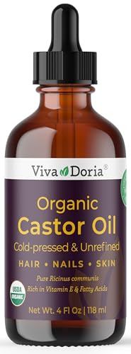 Viva Doria Organic Castor Oil, 4 Fl Oz | Virgin, Cold Pressed, Hexane-Free, Vegan | Nourishing Hair & Skin Care | Eyelash & Brow Serum | Glass Bottle with Dropper Top