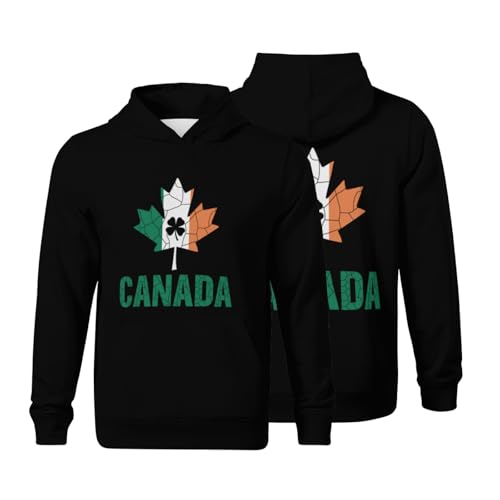 Kids Maple Leaf Irish Flag Canadian St. Patrick's Day Boys Girls Lightweight Kangaroo Pocket Hoodies