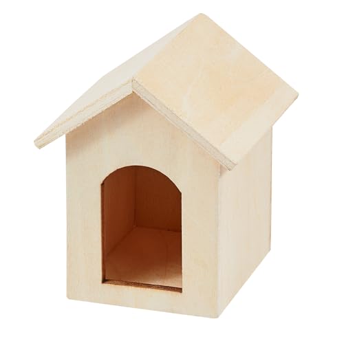 HobbyFun Miniatur Hundehütte Holz 5.5x4.2x3.8cm Puppenhaus Diorama Sammler Deko