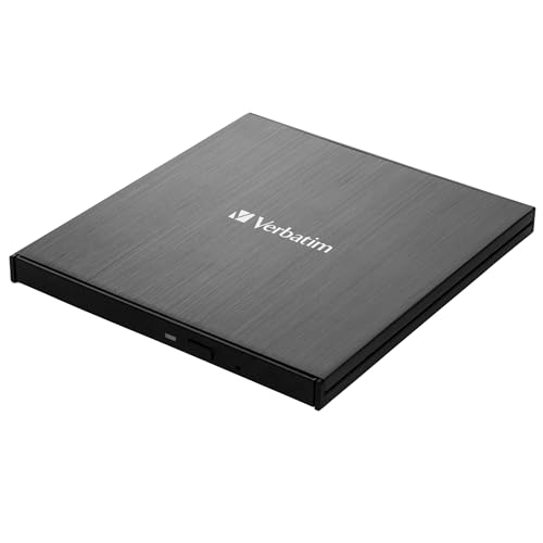 VERBATIM Graveur Blu-ray externe Slimline noir USB 3.1 Gen 1 avec connexion USB-C I Lecteur Blu-ray I Graveur Blu-ray externe compact pour de grandes backups I Lecteur...