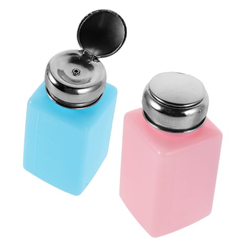 MUCKLILY 2pcs Push-type Alcohol Bottle Refillable Antistatic Liquid Dispenser Empty Press down Solvent Container for Lab Wash