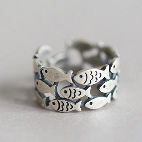 Bagues en argent pour femmes au motif de joli poisson bague réglable