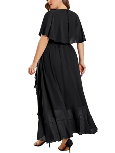 Miusol Women's Plus Size Floral Lace Cape Sleeves V Neck Ruffle Trim Formal Party Maxi Dress2