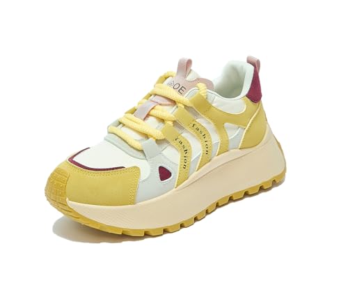 Basket Femme Antidérapantes Legere Plateforme Chaussure de Marche Mode et Sport Respirant Confort Sneakers Jaune 40