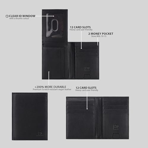 Image of Premium RFID Blocking Wallet for Men | Nappa Leather | Clear ID Window | 12 Card Slots | Money Pocket | Stylish | Durable Genuine Leather | Secure | Everyday Use