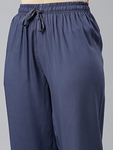 Image of GO COLORS Women Solid Mid Rise Relaxed Fit Viscose Casual Pants