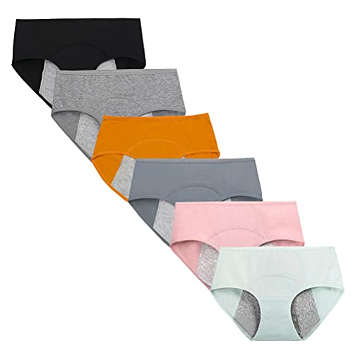 Teen Girls Cotton Menstrual Period Underwear Briefs 6-Pack Breathable Heavy Flow Protective Leak-Proof Panties (Large, Style2)