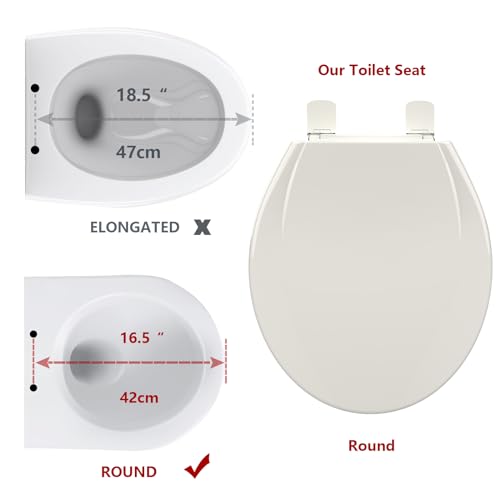 Round Toilet Seat, Slow Close Toilet Cover Seat for Easy Clean and Stain-Resistant, Plastic Toilet Seat With Cover, Quick-Release Hinges and Quick-Attach Hardware,Biscuit