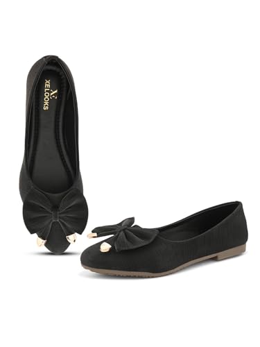Image of XE Looks Flats with Gold-Tipped Bow - Elegant, Trendy, and Perfect for Any Occasion for Girls & Women