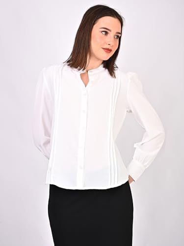 Image of Women's Regular Fit Solid Pleated Cotton Blend Shirts