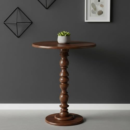 Solid Wood Round Side Table | Elegant Wooden End Table with Turne...