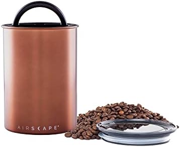 Airscape Stainless Steel Coffee Canister | Food Storage Container | Patented Airtight Lid | Push Out Excess Air Preserve Food Freshness (Medium, Brushed Copper)