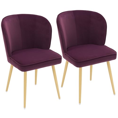 ANOUR Dining Chairs Set of 2, Modern Velvet Dining Room Chairs with Metal Legs, Upholstered Armless Side Chairs for Dining Room, Kitchen, Living Room, Bedroom-Purple