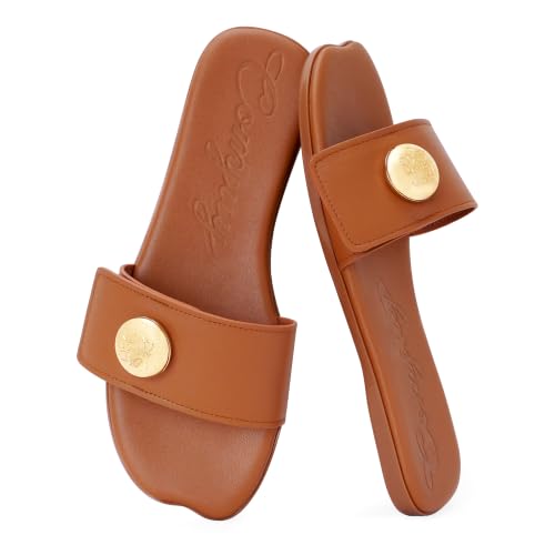 COMJUY Womens Flats Sandals Square Toe Slip On Dressy Summer Slides Brown Elegant daily outfits flat shoes Size 7 by COMJUY - Used condition - US$18.58