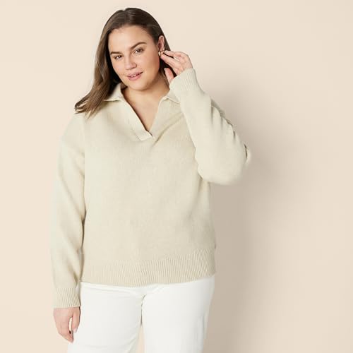 Image of Amazon Essentials Women's Regular-Fit Midweight Cotton Polo Pullover Sweater, Long Sleeve, V Neck, Collared