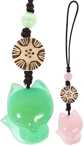 Hemobllo Cell Phone Chain Pendant- Little Fox Phone Strap Pendant, Agate Jade Hanging Pendant, Key Chain Phone Charm Bag Decoration, Creative Gift for Friends 2PCS (Green, Pink)