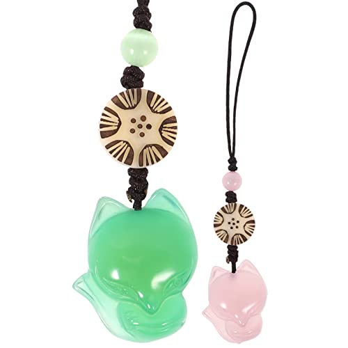Hemobllo Cell Phone Chain Pendant- Little Fox Phone Strap Pendant, Agate Jade Hanging Pendant, Key Chain Phone Charm Bag Decoration, Creative Gift For Friends 2Pcs (Green, Pink) #TOP11