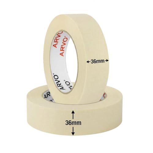 ARVO Masking Tape for Painting 36 mm x 50 m Decorators Painters Tape | Medium-High Adhesion Crepe Paper for Walls Trim & Multi-Surface Indoor Decorating Pack of 2