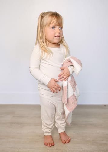 Image of Mebie Baby Pink Checkered Plush Lovey Blanket 15x20 - Soft, Lightweight, Breathable | Available in Two Sizes