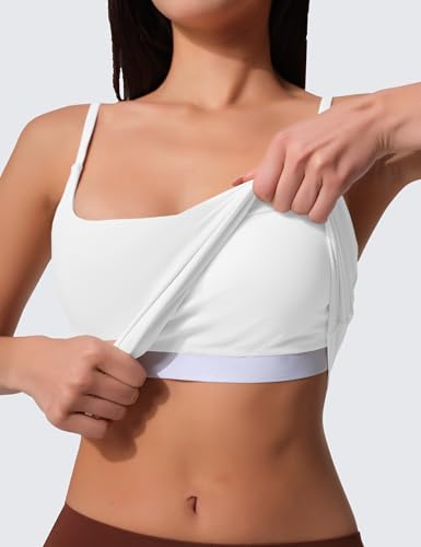 Image of Womens Scoop Neck Longline Sports Bra U Back Adjustable Strap Double Lined Workout Crop Tank Top with Built in Pads