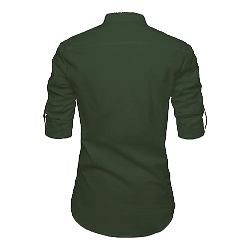 Image of Men's Full Sleeve Beige Color Cotton Blend Spread Slim Fit Shirt Style Kurta for Men and Boys