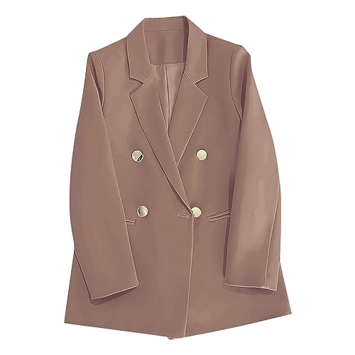 Open Front Double Breasted Blazers for Women's Lapel Collar Work Office Ladies Suit Solid Elegant Mid-Length Blazers