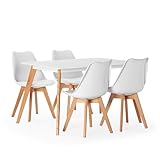 HOMN LIVING Juego de Mesa de Comedor Rectangular 120x80 cm y 4 sillas de Comedor Klara Color Blanco y Pata en Madera