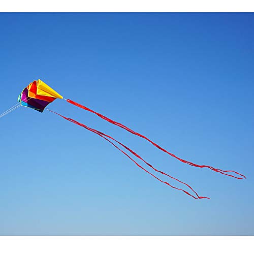 Besra Rainbow Parafoil Kite with 5m Long Tails Single Line Parachute Kite Easy to Fly Outdoor Fun Sports(34inch)