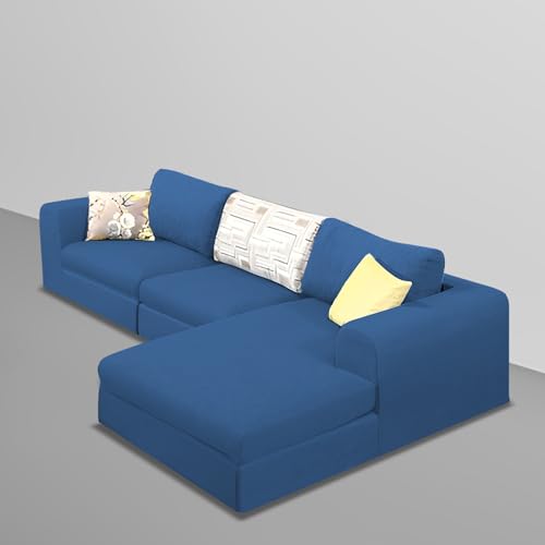 Image of Koza RHS 4 Seater L Shape Sofa Set for Living Room (Blue Fabric) Premium Fabric Sofa