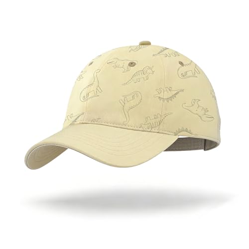 Toddler Baseball Cap - Adorable Dinosaur Kids Hat, Adjustable Cotton Sun Visor for 1-8 Year Old Boys and Girls, Kahki