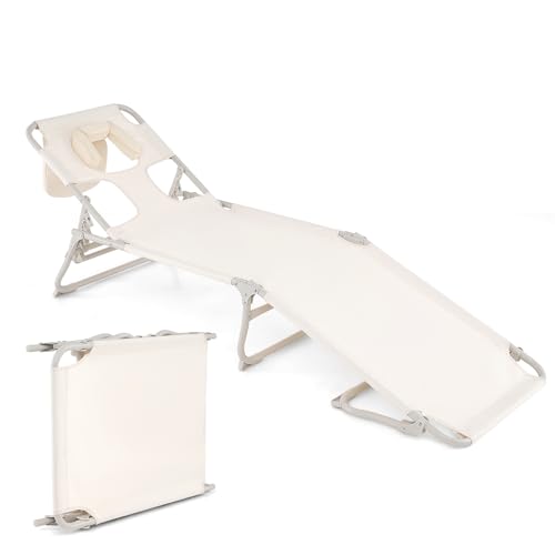 Multigot Folding Sun Lounger, 4-Position Adjustable Face Down Tanning Chair with Face and Arm Holes, Outdoor Portable Deck Chair Sunbathing Reclining Chair for Beach Patio Poolside