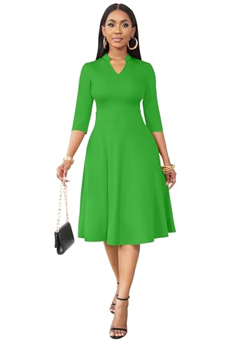 Image of Nmoder Casual Dresses for Women Semi Formal Fit and Flare 3 /4 Sleeve A-line Church Work Dress with Pockets