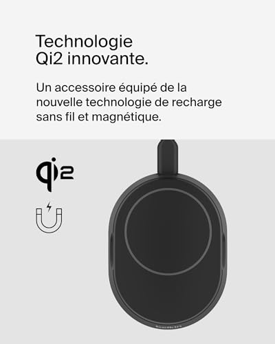 Belkin BoostCharge Pro chargeur sans fil magnétique et pliable, chargeur Qi2 15W, support de recharge Qi2, chargeur induction compatible MagSafe, pour Apple iPhone 16/15/14, AirPods Pro - Noir