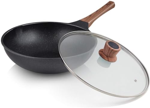 Wok antiadherente con tapa de vidrio y mango efecto madera miniatura 4