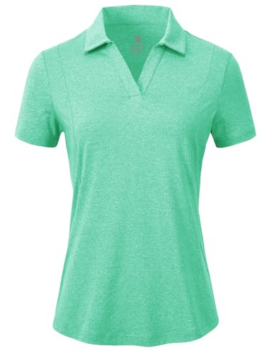 Image of BGOWATU Women's Short Sleeve Golf Tennis Polo Shirts V Neck Collared Workout Tops UV Protection Dry Fit