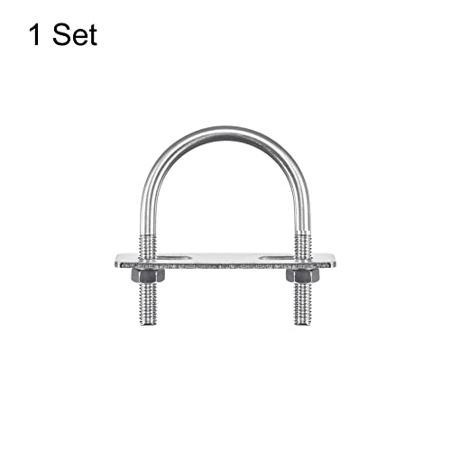 Image of uxcell Round U-Bolts, 58mm(2.28 inch) Inner Width 84mm Length M8 304 Stainless Steel U Clamp Bolt with Nuts Washers and Plates, for Boat Trailer
