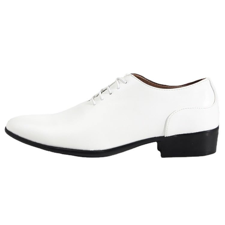 HOOENG Formal Shoes Dress Oxford for Men Lace Up Pointed Toe PU Leather Oxford Shoes Anti-Slip Rubber Sole Non Slip Resistant Block Heel Wedding(Color:White,Size:10)