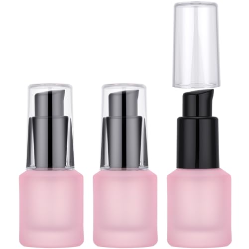 Image of Segbeauty 0.5oz Frosted Glass Lotion Pump Bottles, 3pcs Refillable Travel Size Containers for Lotions, 15ml Pink Glass Small Travel Containers for Creams, Mini Hair Oil Bottle Pump Dispenser Empty