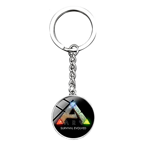 Ark Survival Evolved - Llaveros largos con logotipo de Arca del juego, diseño de dinosaurio, cúpula de cristal, llavero de metal, para mujeres y hombres, joyería de recuerdo, plata, 25