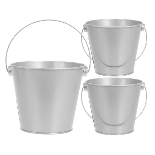 FUTUREORYY Mini Cubos de Metal con Asa 3 Piezas Cubos Galvanizados Plateados de 8x10.5x12 Cm Jardineras Decorativas para Suculentas para Fiestas y Manualidades en Jardín