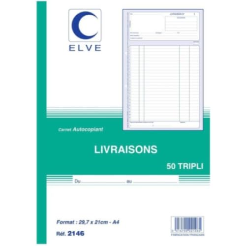 Lot de 5 Carnet Livraisons - A4 - 50 tripli