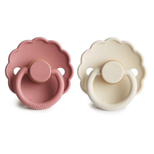 Image of FRIGG Daisy Natural Rubber Baby Pacifier | Made in Denmark | BPA-Free (Powder Blush /Cream, 0-6 Months) 2-Pack