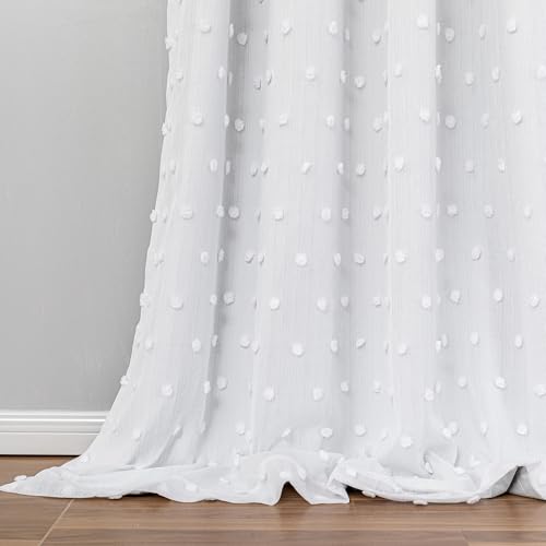 Image of MEETSKY 100% Blackout Curtains for Bedroom,White Pom Pom Curtains 50x90 in | Light Blocking Drapes,Curtains for Living Room,Room Darkening,Thermal Insulated Grommet Drape,for Kids Bedroom,2 Panels Set