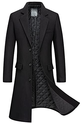 CHARTOU Men's Thicken Single Breasted Quilted Wool Blend Long Pea Coat Overcoat