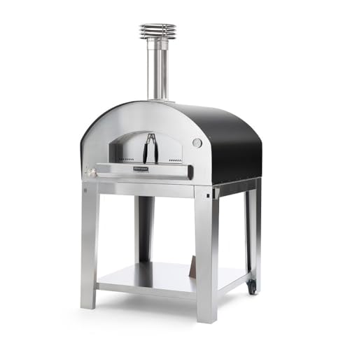 Fontana Forni Roma Black Outdoor Pizza Oven – Dual Fuel Gas & Wood-Fired Oven Made in Italy –...