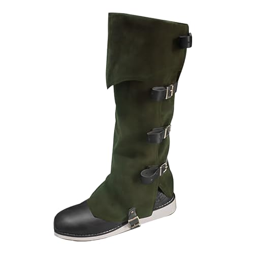Men's Medieval Boot Covers,Renaissance Pirate Costume Boots Cover,Faux Leather Steampunk Shoes Cover,Viking Warrior Knight Armor Leg Gaiters Cosplay Accessory Army Green