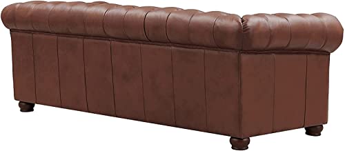 Image of Dime Store Wooden Chesterfield Sofa 3 Seater with Button Tufted Design Solid Wood Frame Upholstered Couch with Rolled Arms | Luxury Living Room Sofa for Home, Office, Lounge & Reception (Brown)